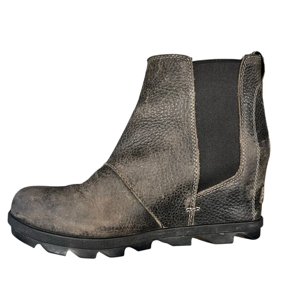 SOREL Joan of Arctic Wedge II NL3346 Leather Ankle Bootie Black Women’s Size 8.5 - Picture 2 of 13